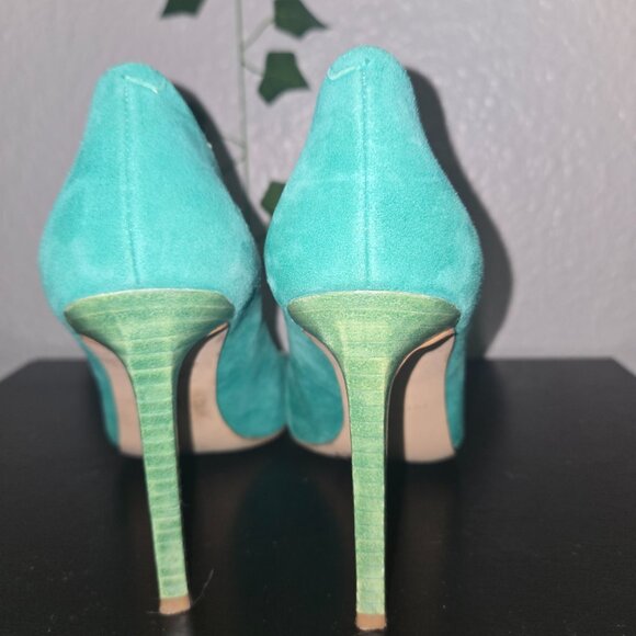 Nine West Teal Suede Leather High Heels Size 6M Pointed Toe Classic Dress Pumps - Picture 5 of 8